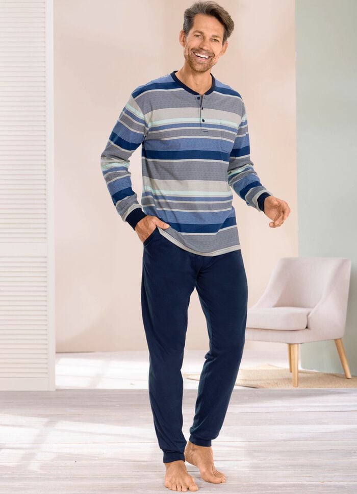 Schlafanzug mit Knopfleiste und B&uuml;ndchenabschl&uuml;ssen 