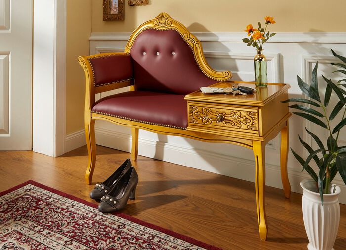 Teilmassive Sitzbank mit gepolsterter Sitzfl&auml;che GOLD-ROT