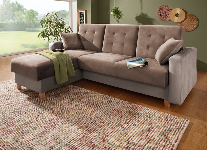 Gem&uuml;tliche Polsterecke mit Bettfunktion CREME-BEIGE