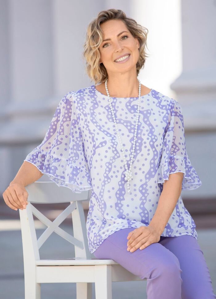 Doppellagiges Shirt mit Chiffon-Überwurf in 2 Farben FLIEDER-WEISS