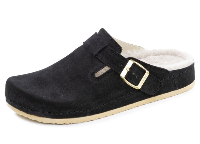 Mubb, klassische Damen-Hausschuhe, Weite H, mit Lammfell SCHWARZ