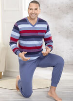 Zweierpack Schlafanzüge mit V-Ausschnitt und aufgesetzter Brusttasche in Ringeldessin 