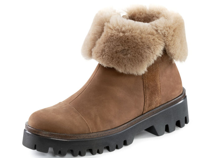 Waldl&auml;ufer Stiefelette mit kuscheligem Kragen aus Lammfell BRAUN