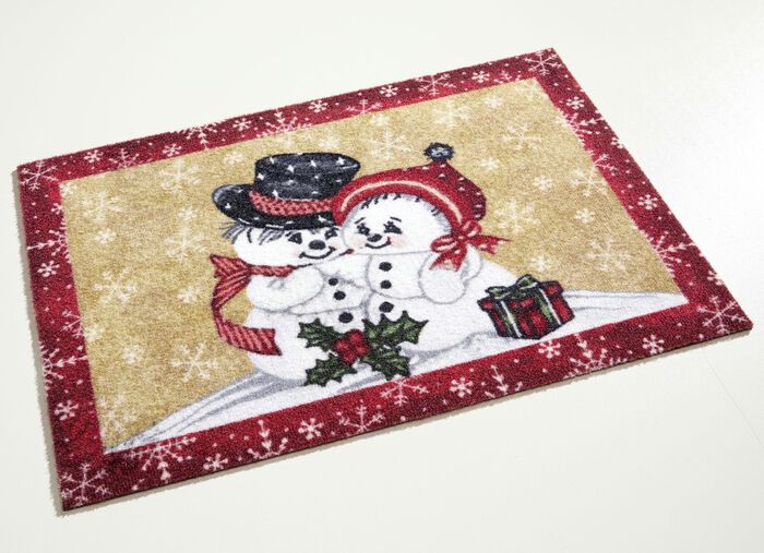Fußmatte mit Schneemann-Motiv ROT-BEIGE