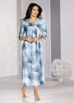 Nachthemd, knöchellang und 3/4 lange Ärmel ECRU-PETROL-BLAU