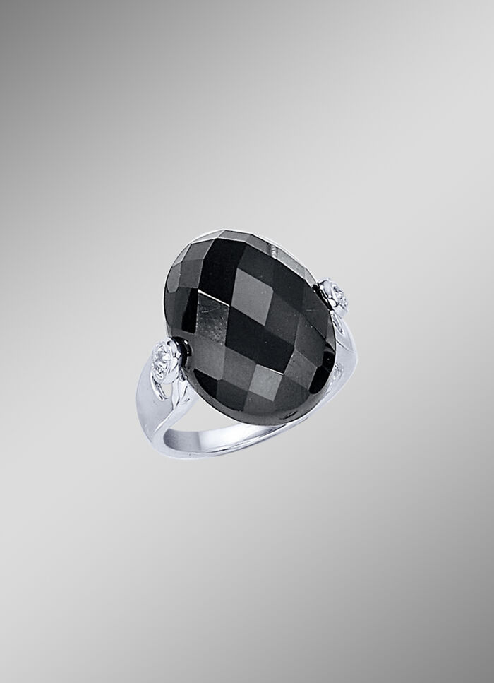 Damenring mit echt Onyx und synthetischen Zirkonia 