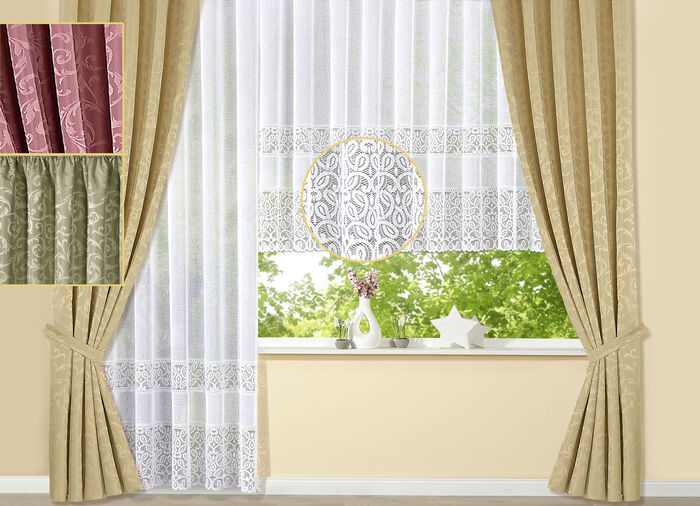 Hochwertige Jacquard Übergardinen-Garnitur FRAISE