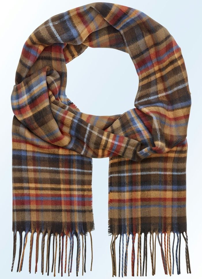Ansprechender karierter Schal DUNKELBRAUN-MESSING-TERRAKOTTA-BLAU