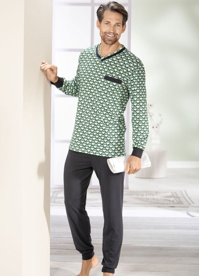 Schlafanzug mit V-Ausschnitt und  Bündchenabschlüssen 