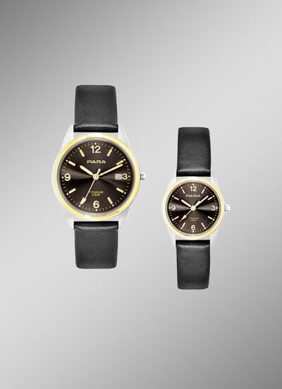 Para-Quartz-Partneruhren mit Lederband 