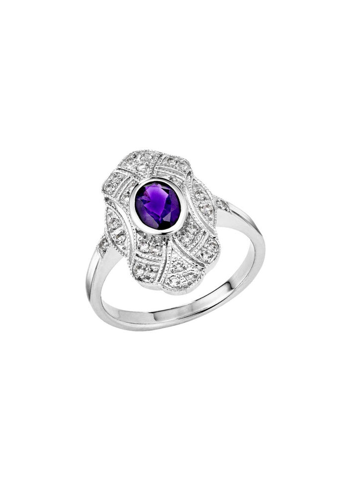 Damenring mit echt Amethyst und echt Weißtopas 