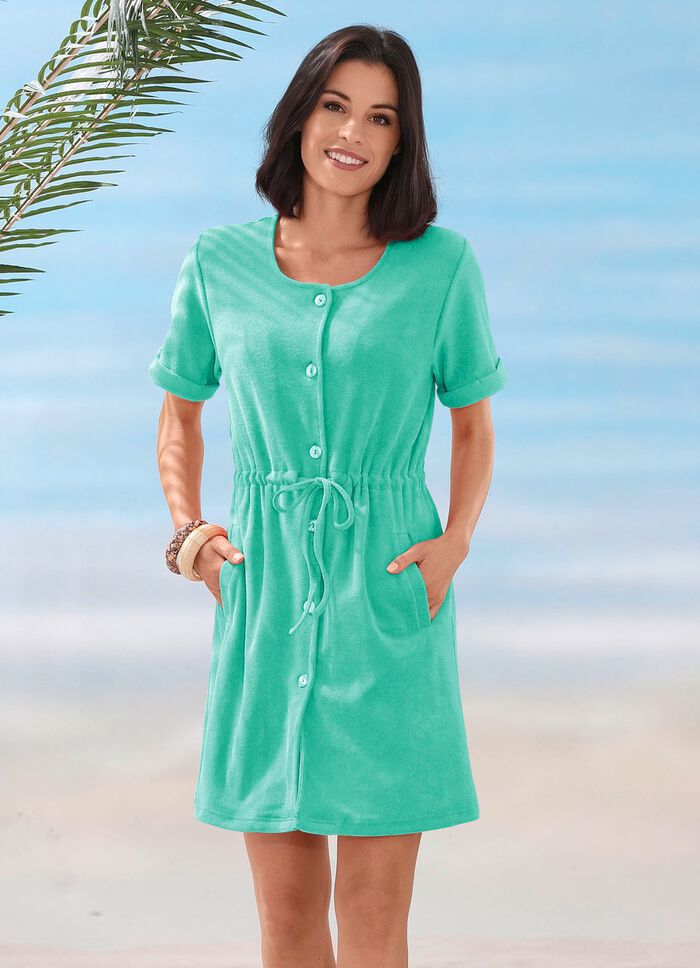 Frottier-Kleid mit durchgehender Knopfleiste 