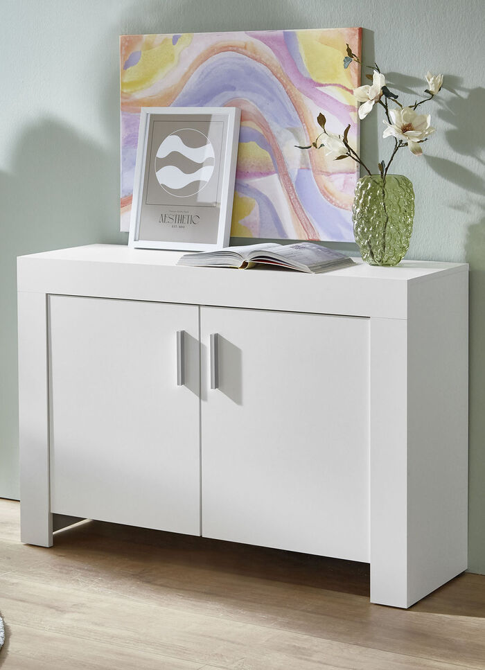 Kommode mit Griffen in Aluminium-Optik WEISS