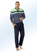 Hajo Klima Komfort Schlafanzug mit Knopfleiste, garngef&auml;rbtem Ringeldessin 