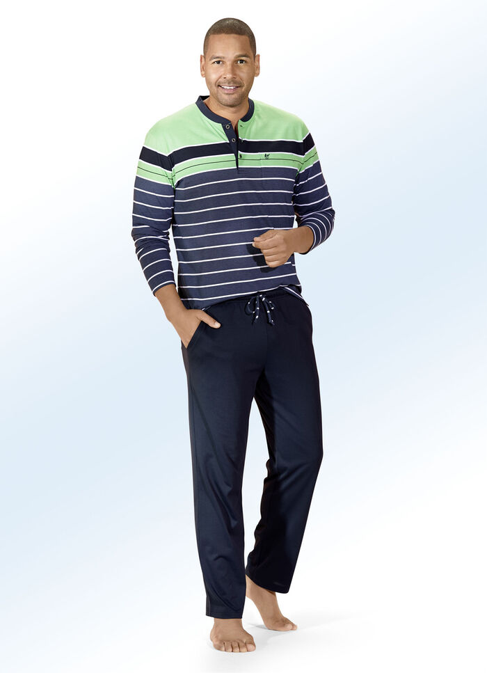 Hajo Klima Komfort Schlafanzug mit Knopfleiste, garngef&auml;rbtem Ringeldessin 