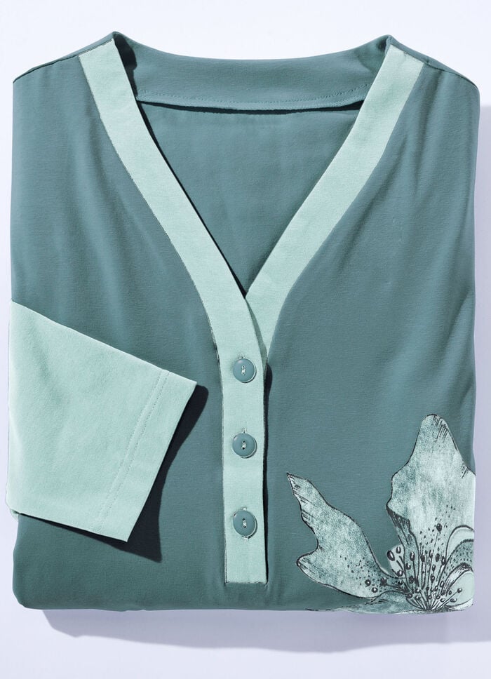 Zweierpack Nachthemden mit Knopfleiste und platziertem Druck 