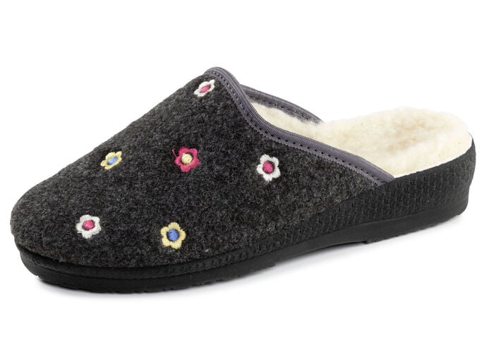 Gefütterte Damen-Hausschuhe, mit Schurwolle ANTHRAZIT