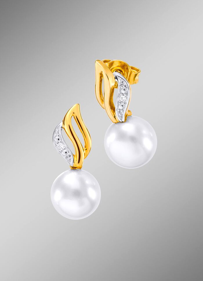 Ohrstecker mit S&uuml;&szlig;wasser-Zuchtperlen und Diamanten 