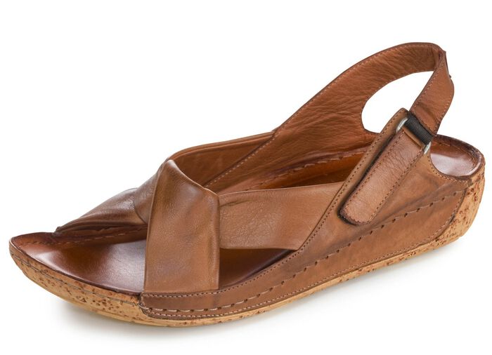Gemini, bequeme Damen-Sandalen, Weite G, mit Gummizug COGNAC