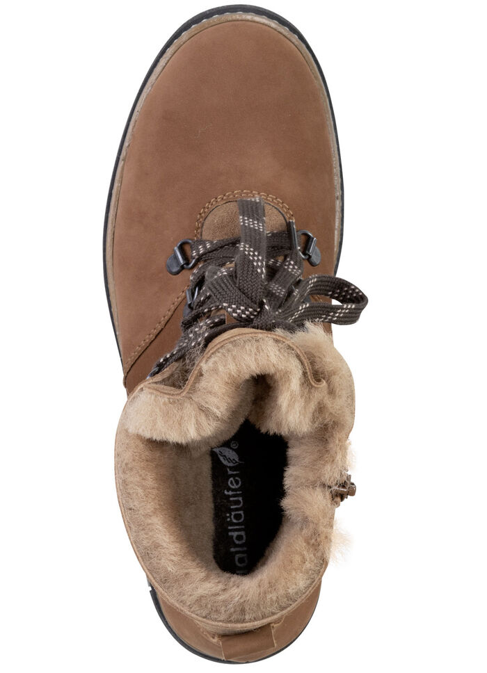 Waldläufer Schnür-Stiefelette mit kuscheligem Kragen aus Lammfell BRAUN