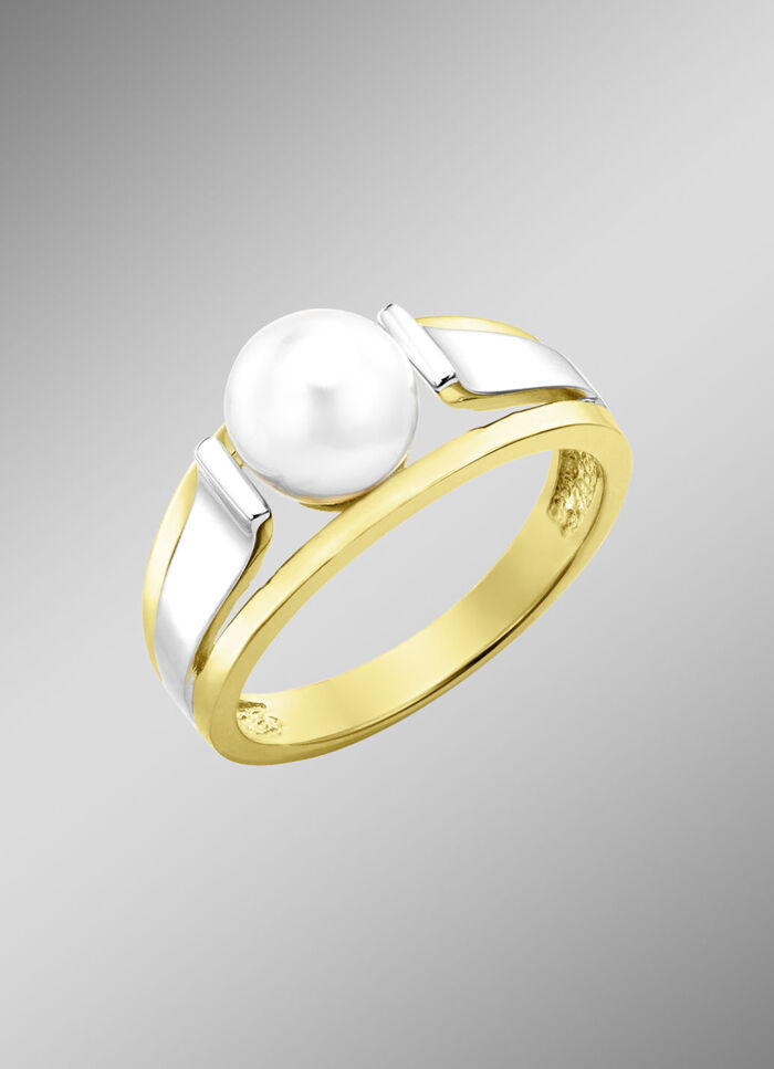 Moderner Damenring mit Süßwasser-Zuchtperle 