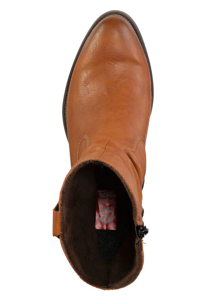 Rieker Western-Stiefelette aus weichem Synthetikmaterial mit Raffung COGNAC