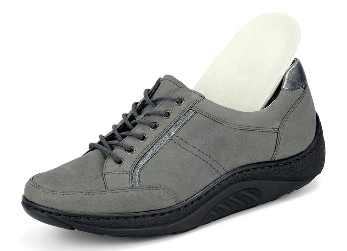 Waldläufer Schnürschuh mit edlen Metallicleder-Einsätzen GRAFIT
