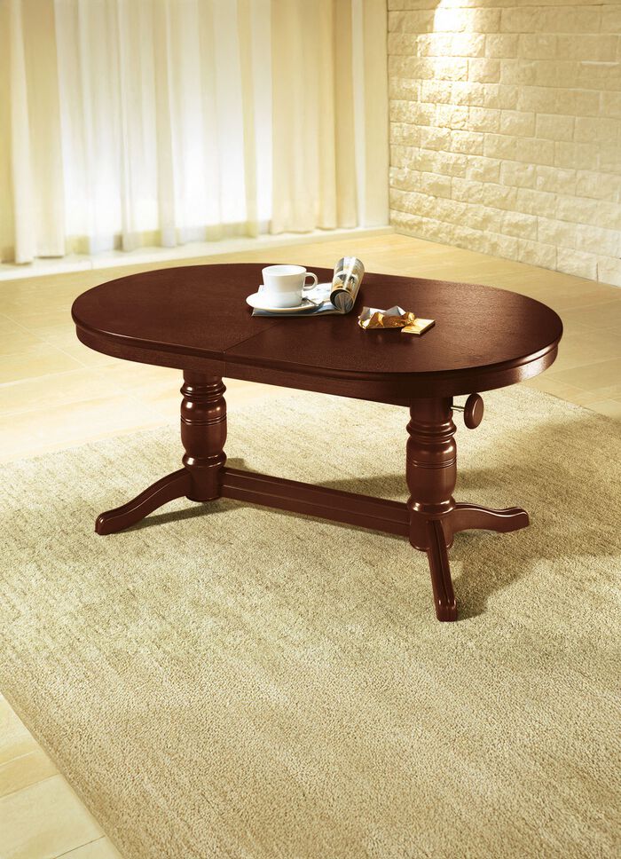 Teilmassiver Couchtisch mit gedrechseltem Tischgestell 