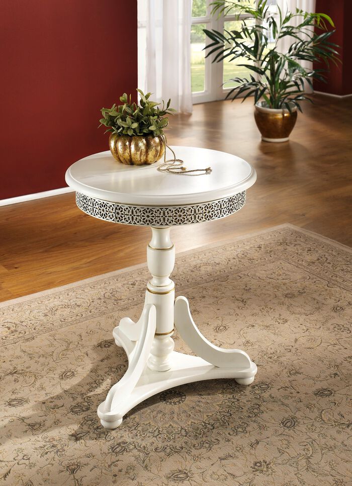 Beistelltisch mit umlaufender Verzierung WEISS-GOLD