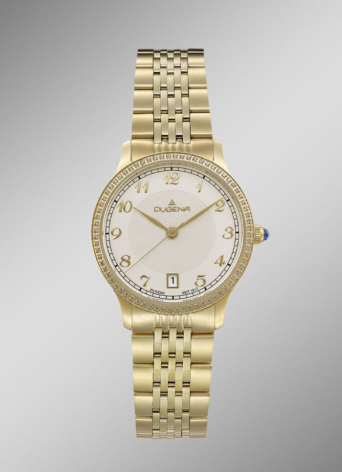 Dugena-Quartz-Damenuhr mit Edelstahlbandgehäuse 