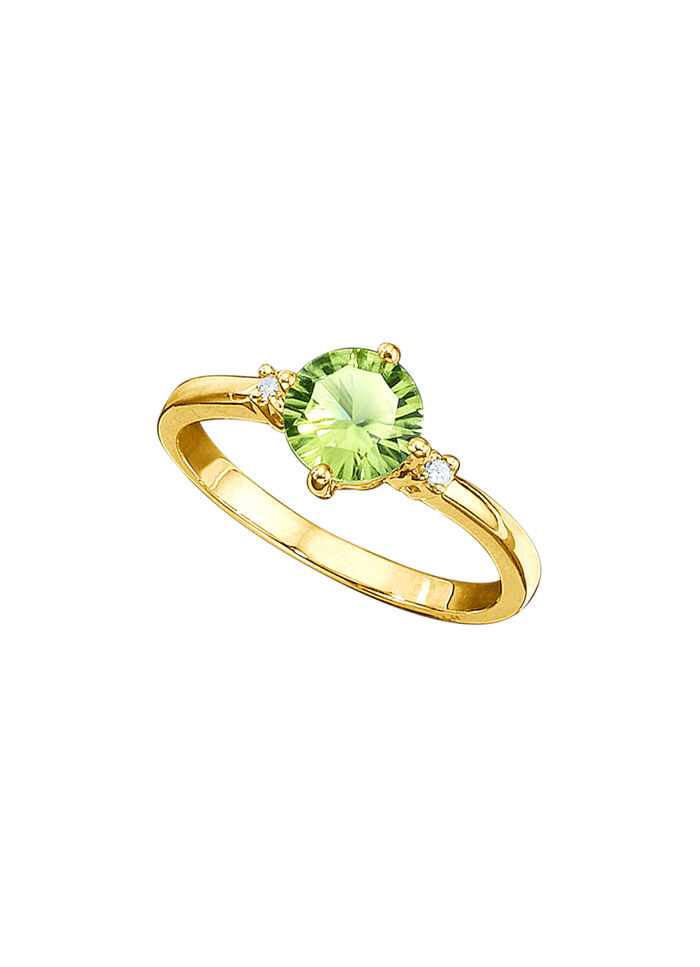 Massiver Damenring mit echt Peridot und 2 Diamanten 