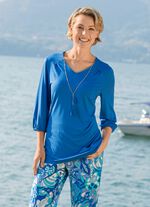 Shirt mit Glanzeinfass am V-Ausschnitt in 2 Farben ROYALBLAU