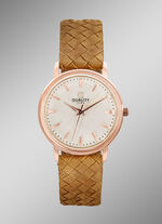 Quartz-Damenuhr mit ros&eacute;vergoldetem Metallgeh&auml;use 