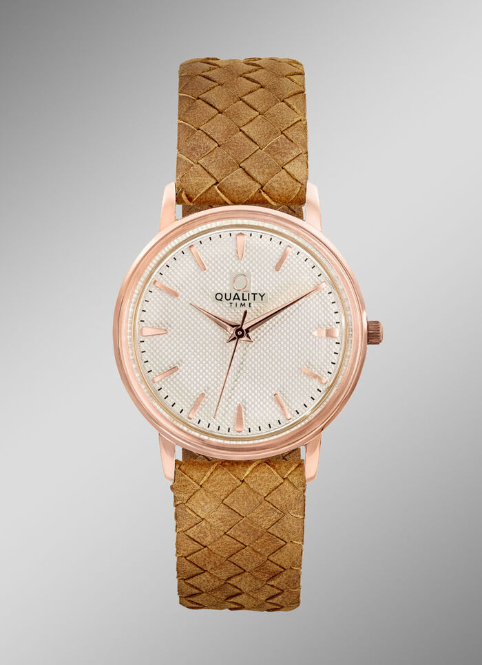 Quartz-Damenuhr mit ros&eacute;vergoldetem Metallgeh&auml;use 