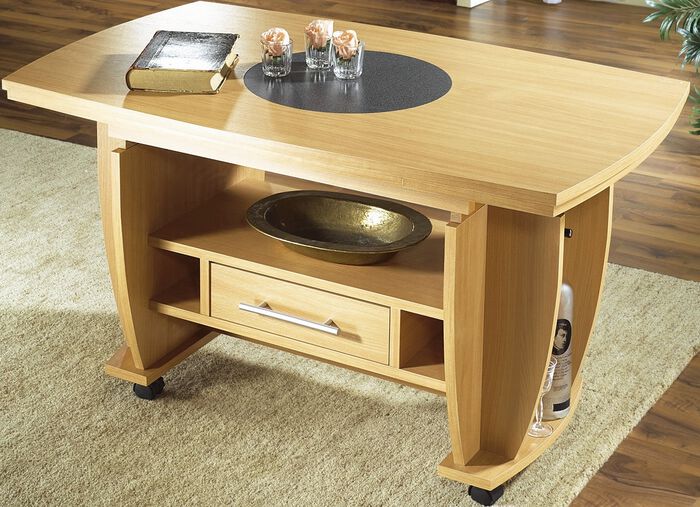 Couchtisch auf Rollen mit Stein-Optik-Einlage 