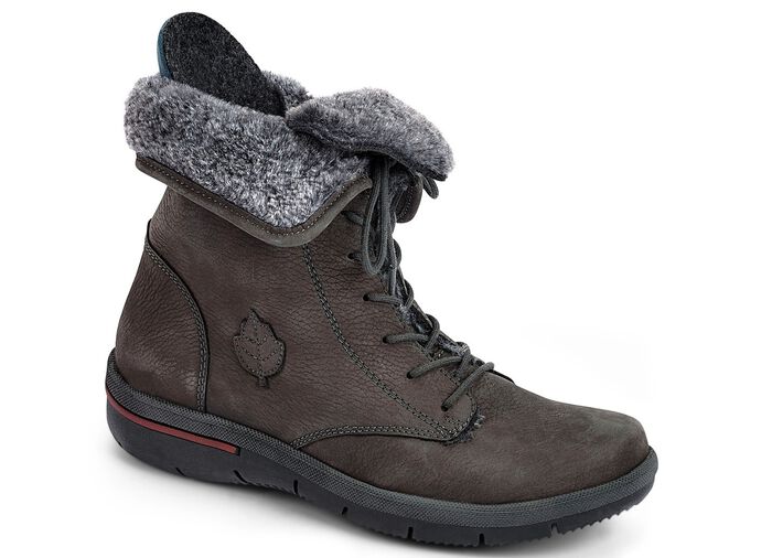 Waldl&auml;ufer Schn&uuml;r-Stiefelette mit kuscheligem Webpelzkragen ANTHRAZIT