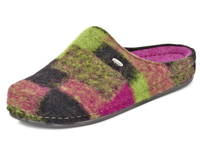 Pantoffel aus flauschigem, buntem Wollstoff 