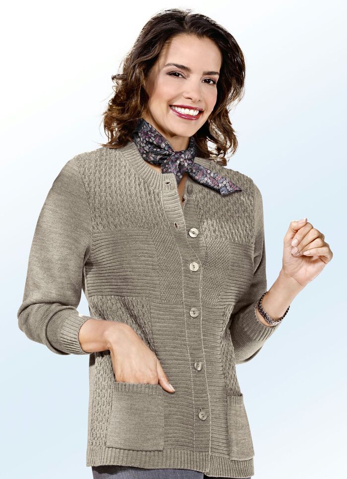 Strickjacke mit Strukturmix BEIGE