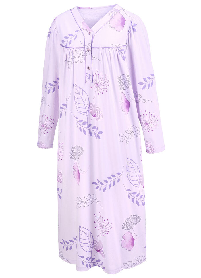 Zweierpack Nachthemden, 3/4 -langen &Auml;rmeln mit Knopfleiste 1X ZARTFLIEDER-BUNT, 1X ZARTFLIEDER