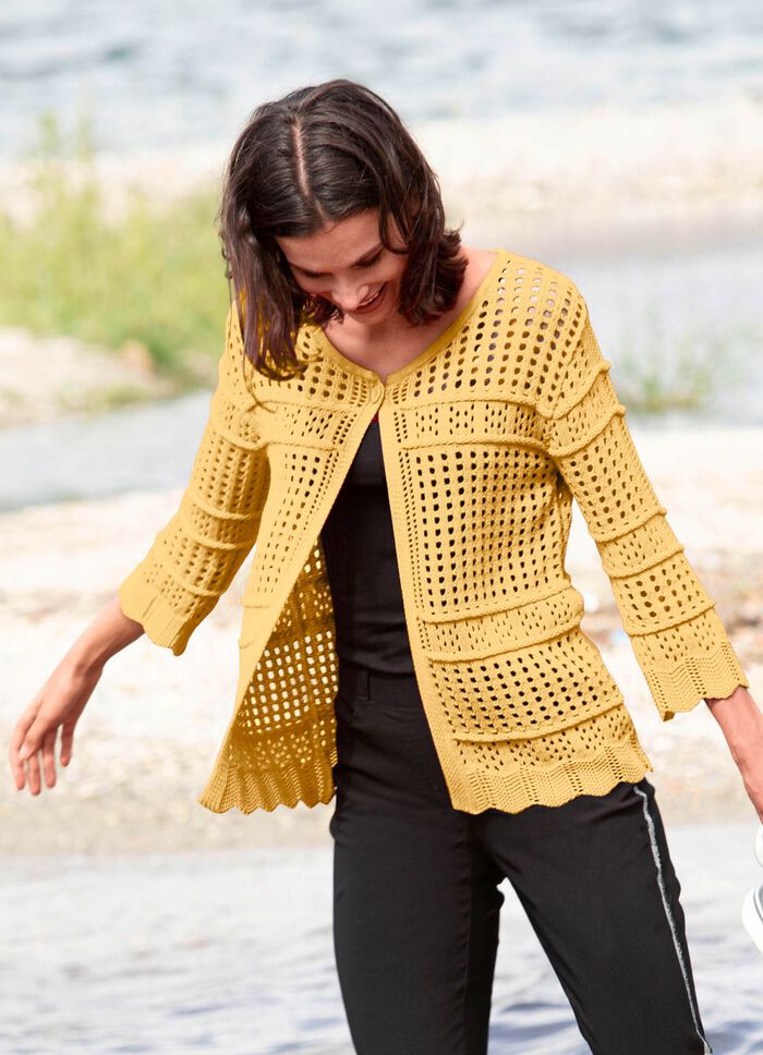 Strickjacke mit Ajourmuster GELB