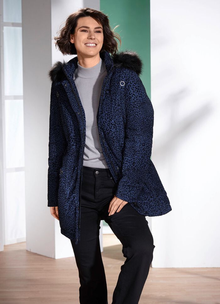 Longjacke mit Raubtierfell-Dessin 