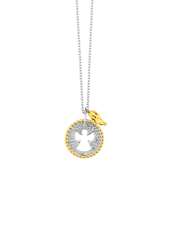 Anh&auml;nger Engel in Bicolor mit Diamant und Ankerkette 