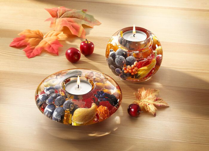 Teelichthalter aus mundgeblasenem Glas BRAUN-ROT