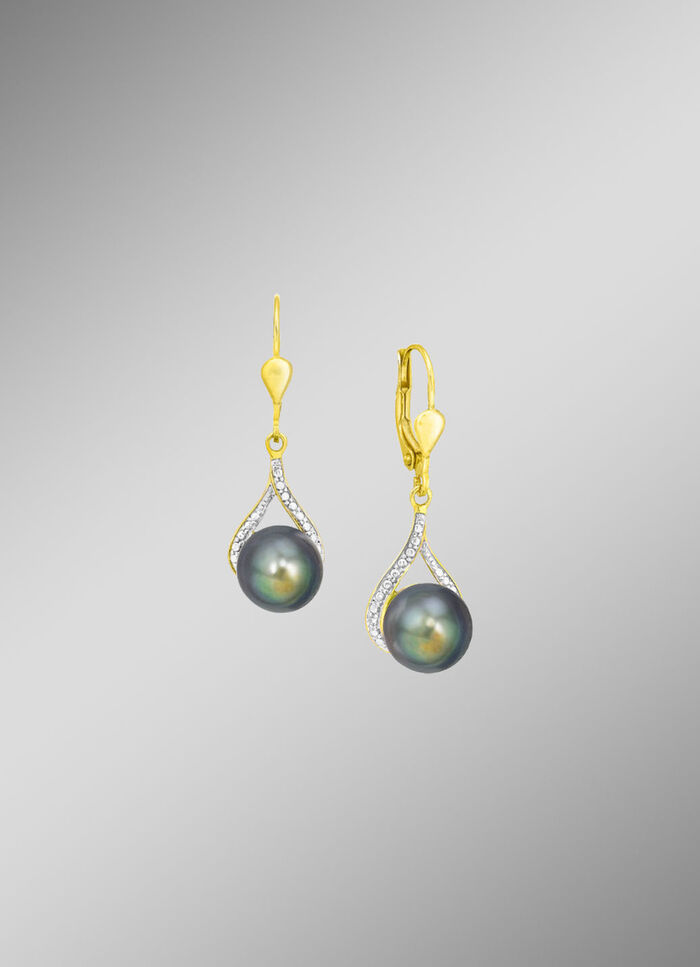 Kostbare Ohrh&auml;nger mit Tahiti-Zuchtperlen und Diamanten 