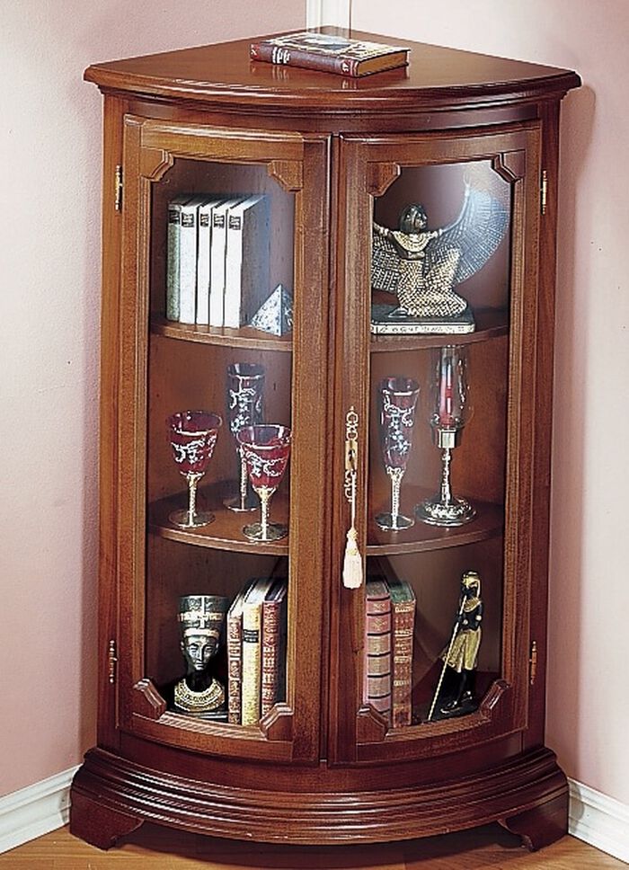 Eckvitrine klein, 2-t&uuml;rig NUSSBAUM