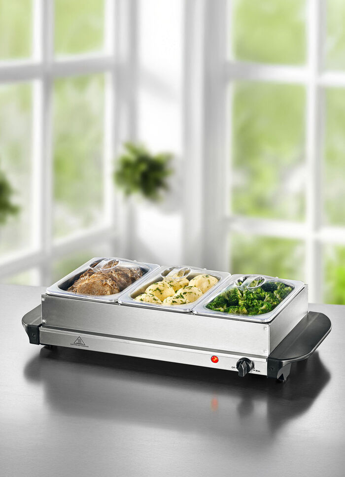 Elektrische Warmhalteplatte mit 3 separaten Behältern 
