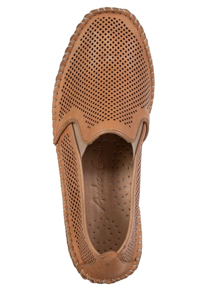 Andrea Conti, sommerliche Damen-Slipper, Weite G, mit herausnehmbarem Fu&szlig;bett COGNAC