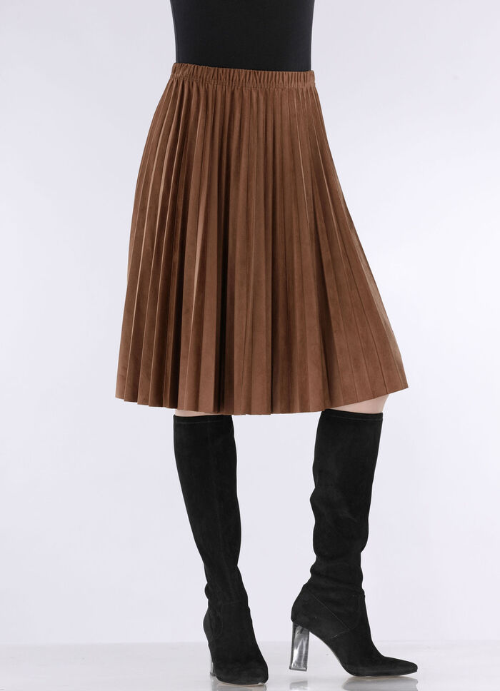 Plissee-Rock in topaktueller Wildleder-Oprik COGNAC