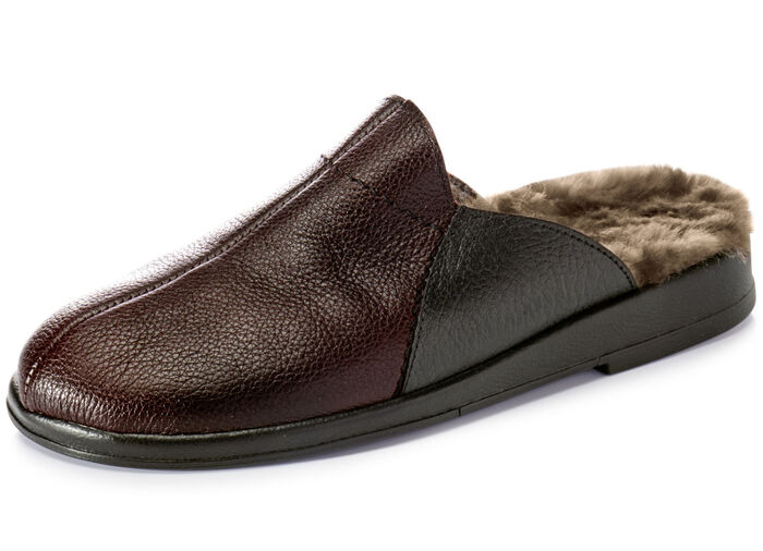 Gefütterte Herren-Hausschuhe, mit Lammfell BORDEAUX-SCHWARZ