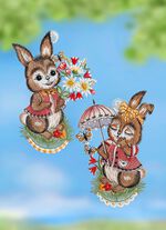 Fensterbild Hasenp&auml;rchen, 2er-Set, aus Plauener Spitze 